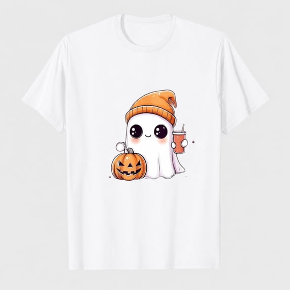 Women's Halloween Ghost and Pumpkin Graphic T-Shirt – Cute Print Pure Cotton Short-Sleeve Top