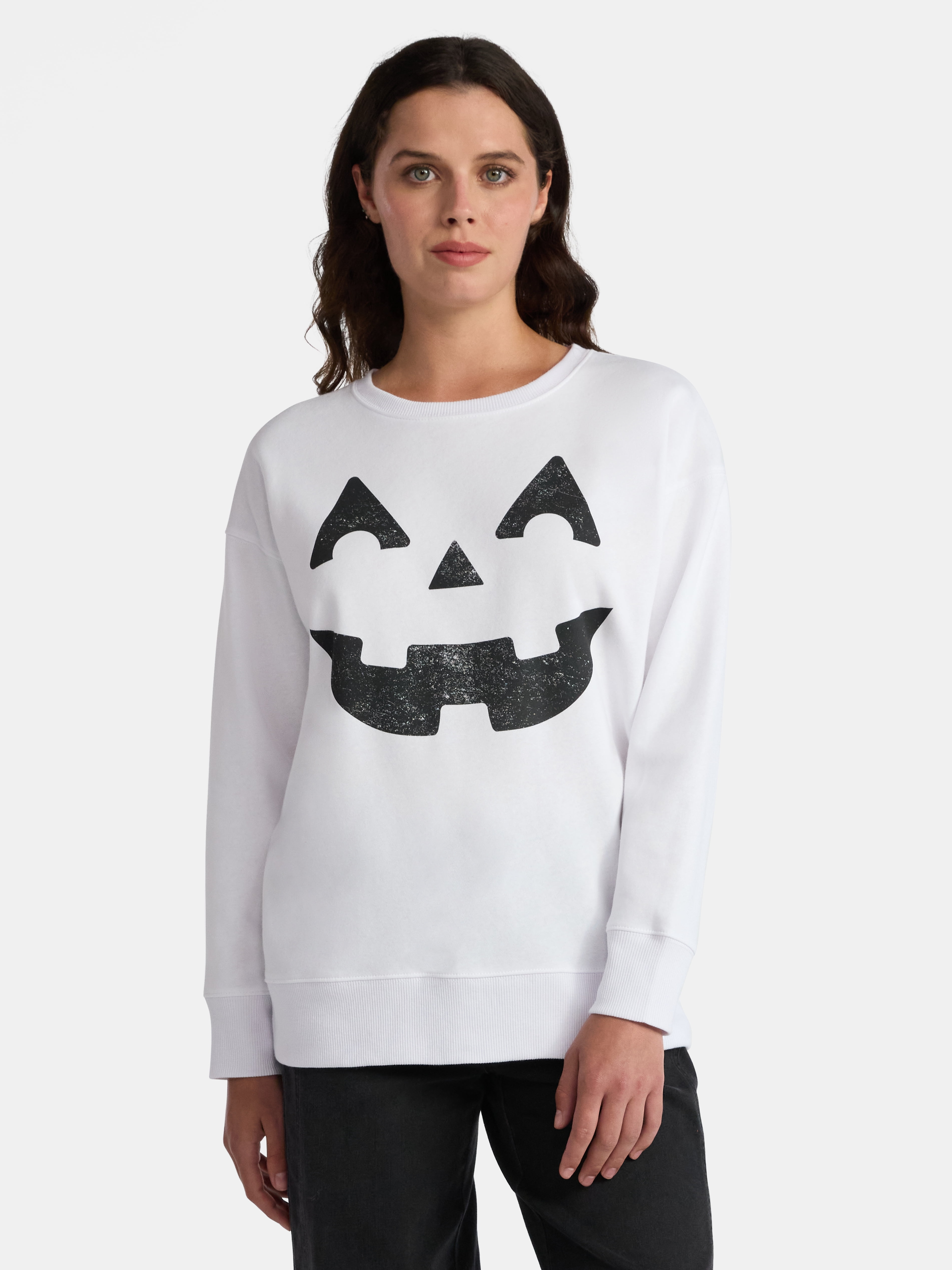 Women's Halloween Good Face Graphic Fleece Sweatshirt from Way to Celebrate, Sizes S-3XL