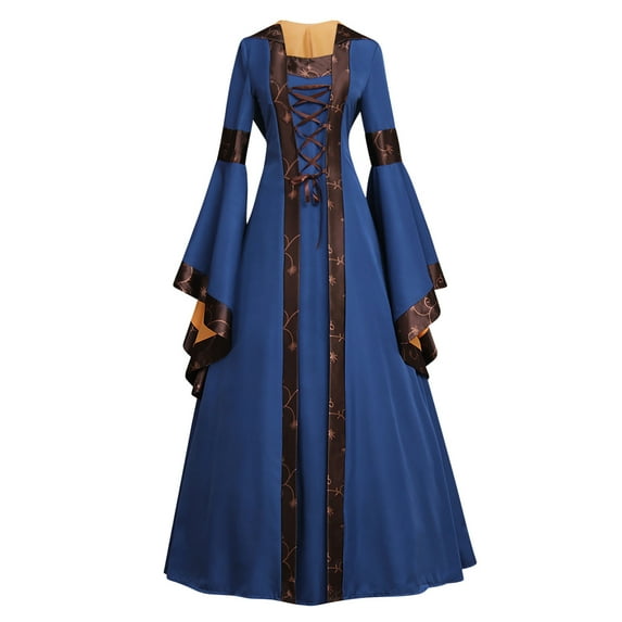 Women's Halloween Gothic Vintage Maxi Dress Long Dress Costumes Cosplay Retro Gown Dress Blue M