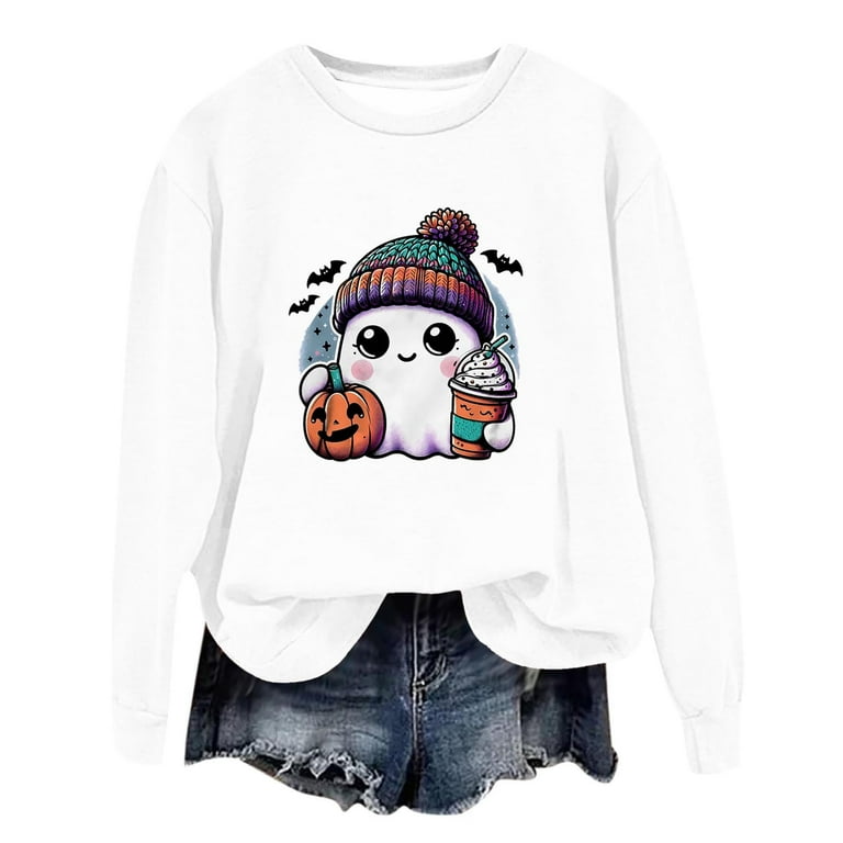Women s Halloween Graphic Sweatshirt Cute Crewneck Pullover Autumn Winter Sweatshirts Walmart