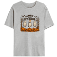 thumbnail image 1 of Women's Halloween Graphic T-Shirt ，Ghost Swing and Pumpkin in Autumn Design，Causal short sleeve，Halloween costume，Loose，cotton，gray，S-3XL, 1 of 4
