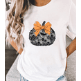 thumbnail image 1 of Women’s Halloween Graphic T-Shirt, Gothic Pumpkin with Orange Bow Print, Cotton Short Sleeve, S-4XL, 1 of 6