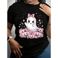 thumbnail image 1 of Women's Halloween Graphic T-Shirt，Soft Breathable Tee with Cute Ghost Pumpkin Floral Design, Halloween Party Costume，Fashion，cotton，black，S-5XL, 1 of 1