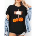 thumbnail image 1 of Women's Halloween Graphic Tee, Print T-Shirt, Women's Spooky Graphic Tops, Short Sleeve Casual Streetwear T-Shirt for Travel Party，Classic，cotton，black，S-5XL, 1 of 5