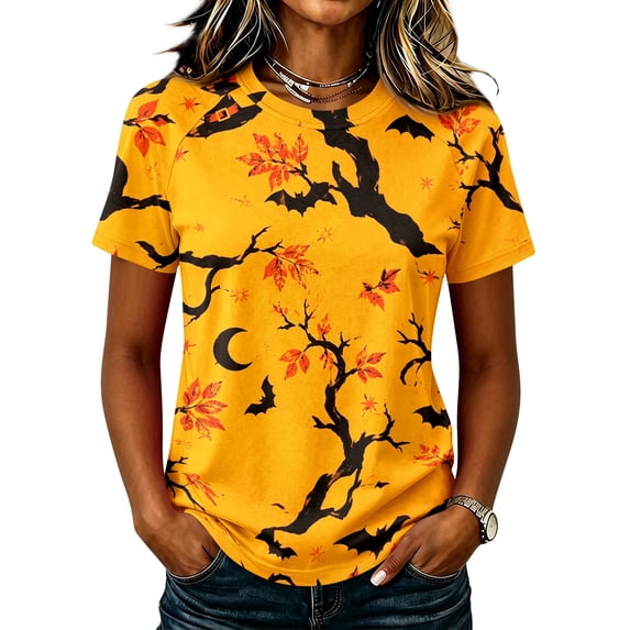 Women's Halloween Graphic Tee, Short Sleeve Crew Neck Shirt, Running Workouts Golf Gift T-Shirt for Women