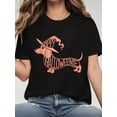 thumbnail image 1 of Women's Halloween Happy Tie Dachshund Witch Hat Print Black Crew Neck T-Shirt For Halloween Parties, 220g, 1 of 6