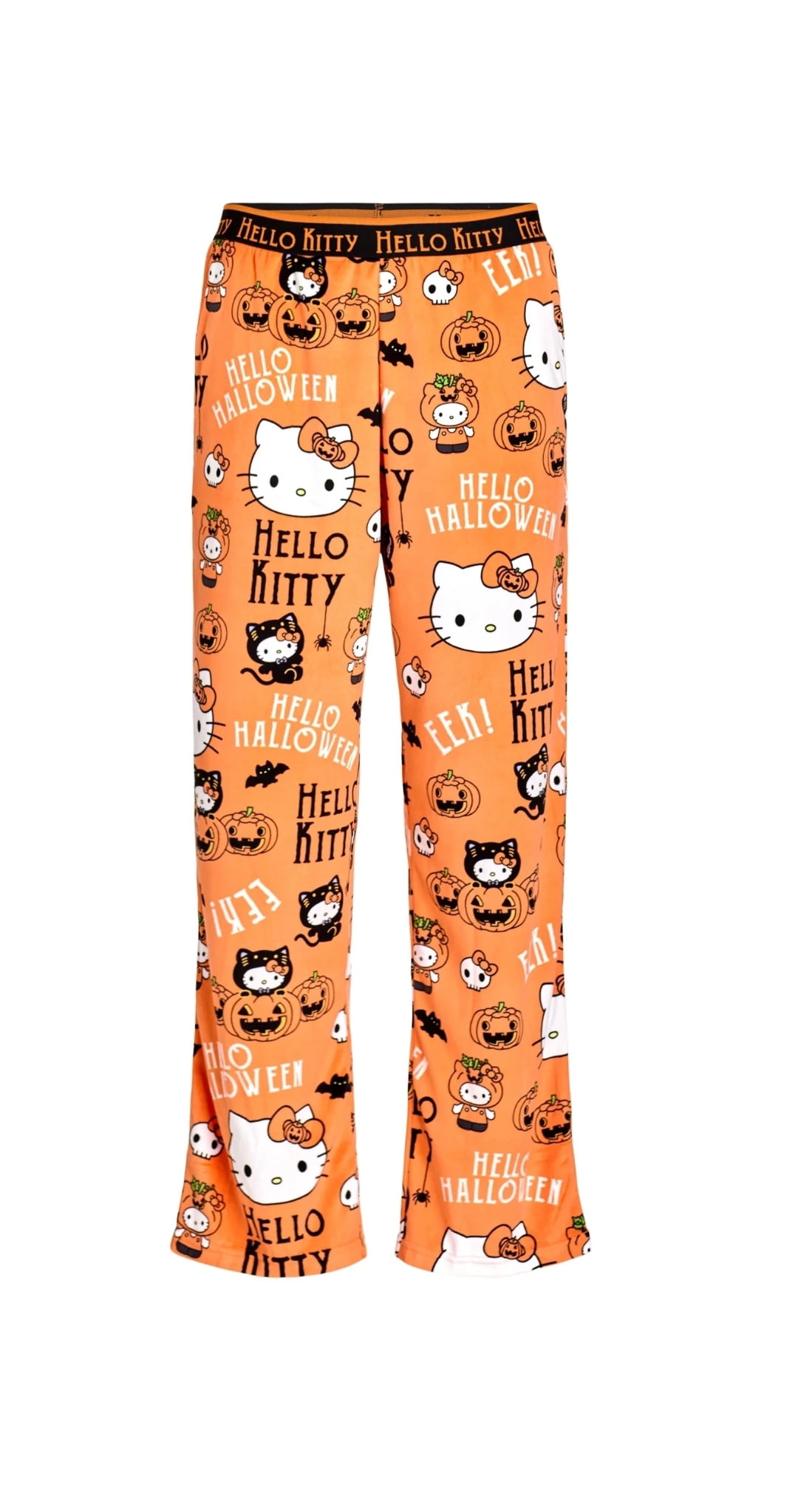 Women's Halloween Hello Kitty Orange Velour Pajama Sleep Pants - Large