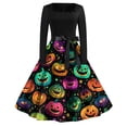 thumbnail image 1 of Women's Halloween Hepburn Dresses Witch Hat Ghost Round Neck Spooky Hepburn Dresses Moon Pumpkin Long Sleeve Funny Hepburn Dress, XL, 1 of 4