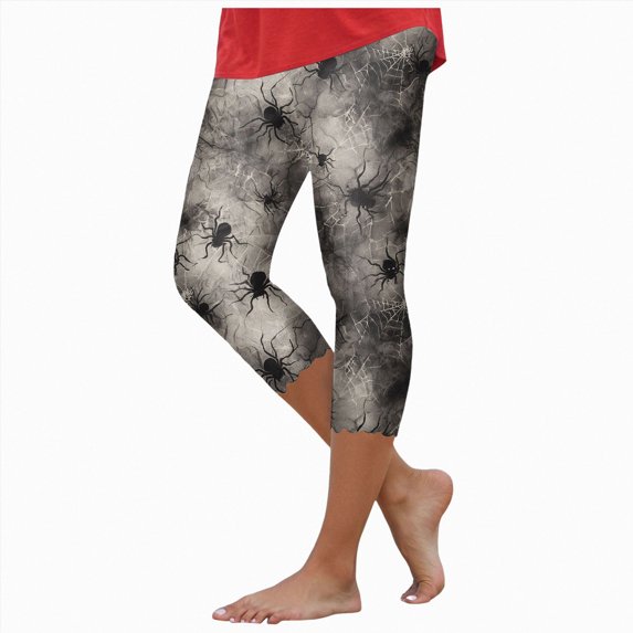 Women's Halloween High Waist Leggings with Bat Pattern, Flared Yoga Pants Horizontal Stripes Tight(Grey,L)