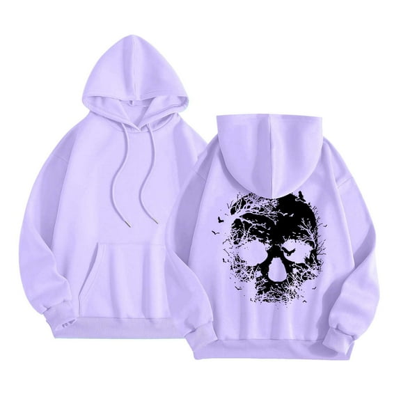Women's Halloween Hooded Sweatshirts Skull Graphic Long Sleeve Drawstring Pullover Tops Skeleton Print Hoodie Shirts