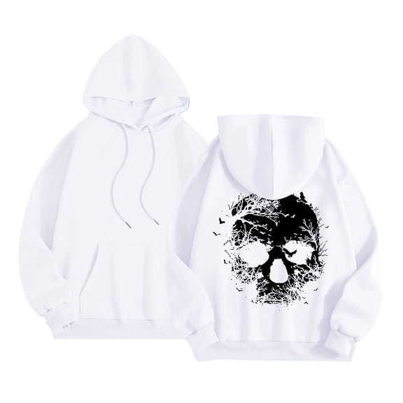 Women's Halloween Hooded Sweatshirts Skull Graphic Long Sleeve Drawstring Pullover Tops Skeleton Print Hoodie Shirts