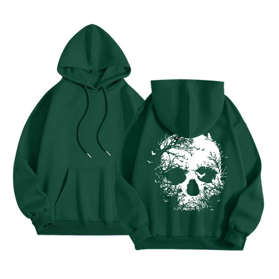 Women's Halloween Hooded Sweatshirts Skull Graphic Long Sleeve Drawstring Pullover Tops Skeleton Print Hoodie Shirts