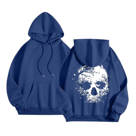 Women's Halloween Hooded Sweatshirts Skull Graphic Long Sleeve Drawstring Pullover Tops Skeleton Print Hoodie Shirts