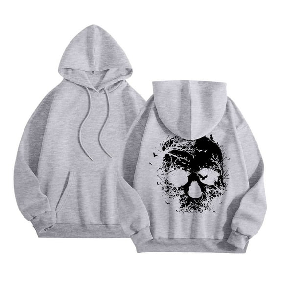 Women's Halloween Hooded Sweatshirts Skull Graphic Long Sleeve Drawstring Pullover Tops Skeleton Print Hoodie Shirts