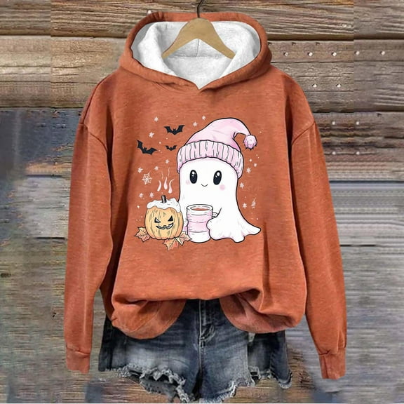 Women's Halloween Hoodies Sweatshirt Plus Size Winter Casual Lapel Loose Solid Long Sleeved Hoodies