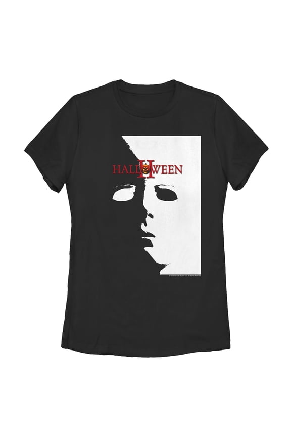 Women's Halloween II Michael Myers Mask Poster  Graphic Tee Black Small