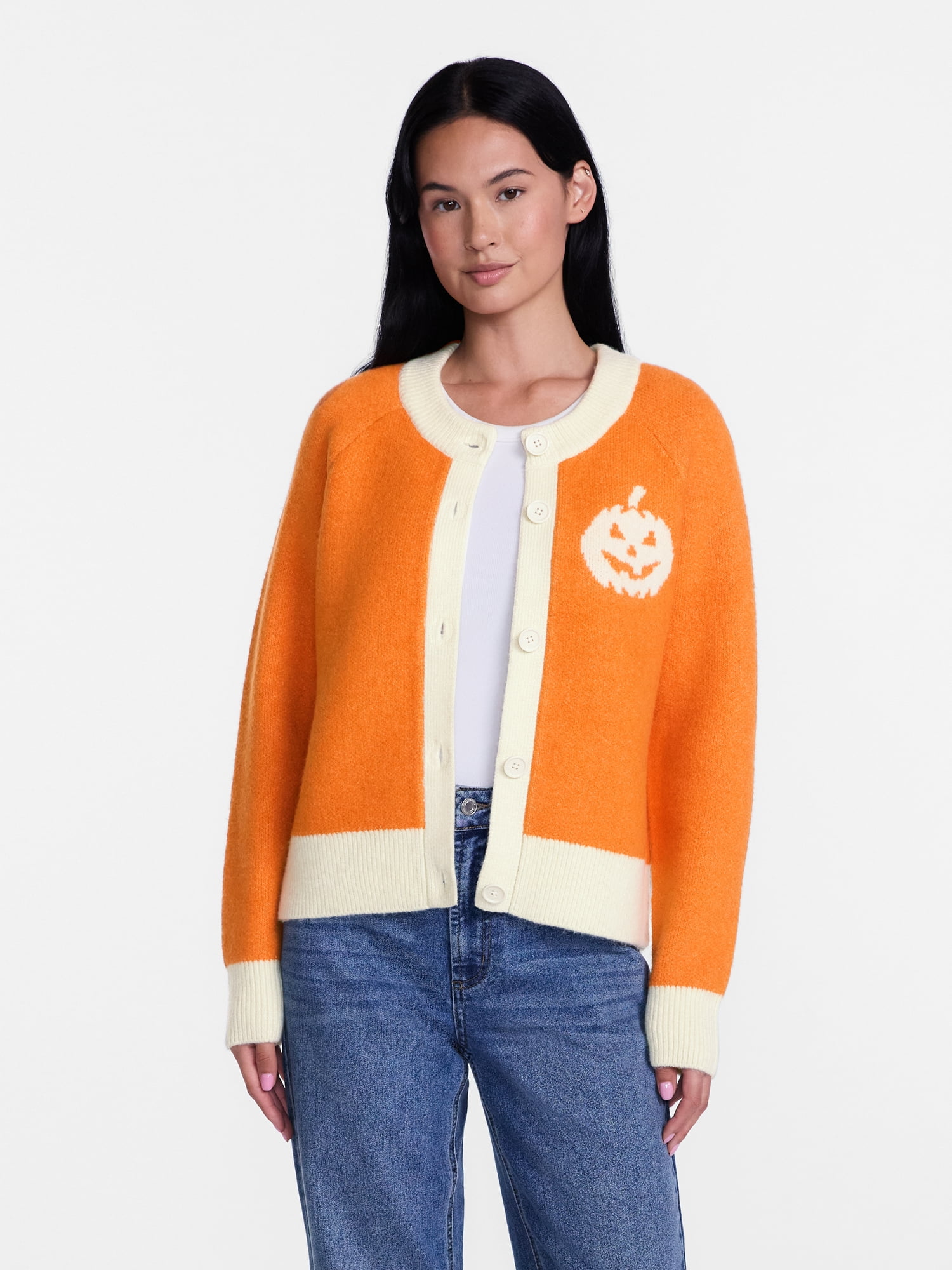 Women's Halloween Jack O Lantern Cardigan Sweater from Way to Celebrate, Sizes S-4X