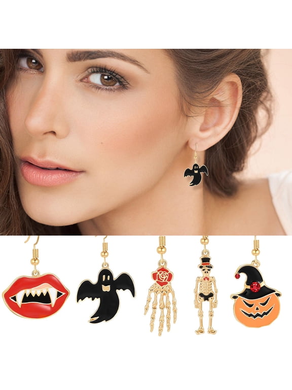 Women's Halloween Jewelry, Day of The Dead Earrings, Enamel Dangle Earrings with Red Rose Accent, Bone Hand Gothic Statement Earrings, Rose Gold Lightweight Hypoallergenic Design