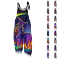 thumbnail image 1 of Women's Halloween Jumpsuits 2026 Spaghetti Strap Linen Rompers Wide Leg Print Overalls with Pockets, 1 of 5