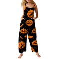 thumbnail image 1 of Women's Halloween Jumpsuits Castle Pumpkin Sleeveless Backless Funny Rompers Ghost Skull Halter Spooky Overalls, M, 1 of 5
