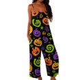 thumbnail image 1 of Women's Halloween Jumpsuits Castle Skeleton Wide Leg Backless Funny Overalls Witch Hat Ghost Halter Spooky Rompers, S, 1 of 5