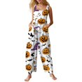 thumbnail image 1 of Women's Halloween Jumpsuits Pumpkin Witch Hat Sleeveless Backless Spooky Overalls Skeleton Castle Halter Horror Rompers, 2XL, 1 of 5