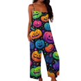 thumbnail image 1 of Women's Halloween Jumpsuits Skeleton Spiderweb Halter Backless Spooky Rompers Ghost Castle Sleeveless Horror Overalls, S, 1 of 6