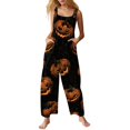 thumbnail image 1 of Women's Halloween Jumpsuits Spiderweb Candy Wide Leg Backless Funny Rompers Bat Castle Sleeveless Horror Overalls, L, 1 of 5