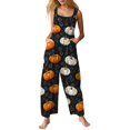 thumbnail image 1 of Women's Halloween Jumpsuits Spiderweb Witch Hat Halter Backless Horror Rompers Bat Castle Sleeveless Funny Overalls, L, 1 of 5