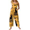 thumbnail image 1 of Women's Halloween Jumpsuits Witch Hat Ghost Halter Backless Horror Overalls Spiderweb Castle Sleeveless Funny Rompers, M, 1 of 5