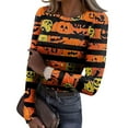thumbnail image 1 of Women's Halloween Knit Shirt Cute Pumpkin Bat Print Stretch Slim Fit Ribbed Shirts Holiday Halloween Tops, 1 of 5