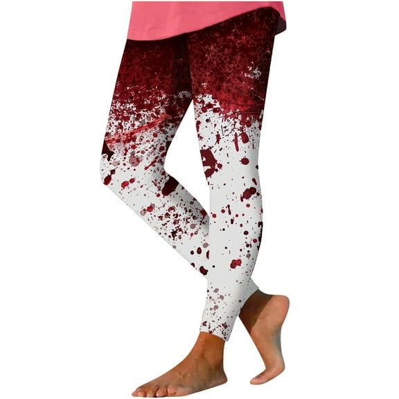 Women's Halloween Leggings Print Stretch Skinny High Waist Slim Leg Pants Buttery Soft Casual Workout Yoga Tights, Red, L