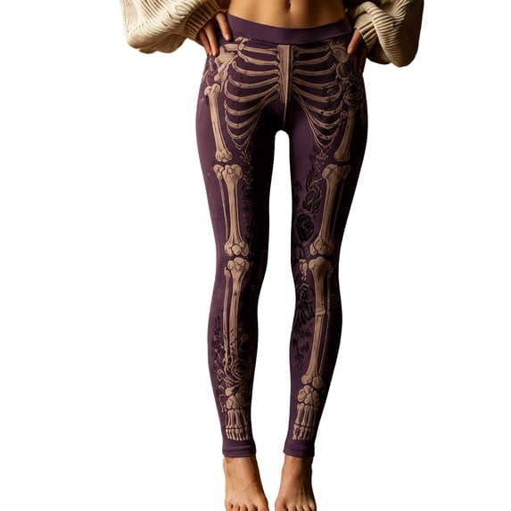Women's Halloween Leggings Skeleton Rose Print Buttery Soft Casual Running Workout Leggings
