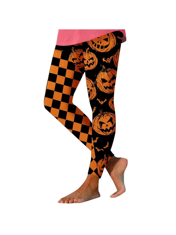 Women's Halloween Leggings Stretchy Casual Holiday Yoga Fitness Trousers Elastic Waist Print Slim Fit Pants (2XL, Orange)