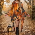 thumbnail image 1 of Women's Halloween Magic Long Sleeve Ladies Pumpkin Costume with Round Neck Swing Dress Coffee M, 1 of 5