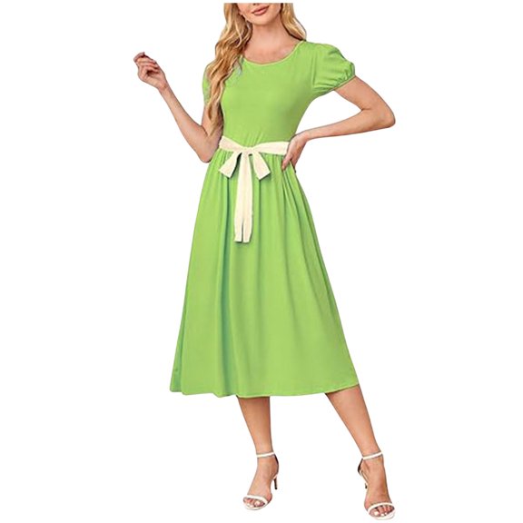 Women's Halloween Maxi Dress Elegant Round Neck Long Party With Bow Belt For Celebrations And