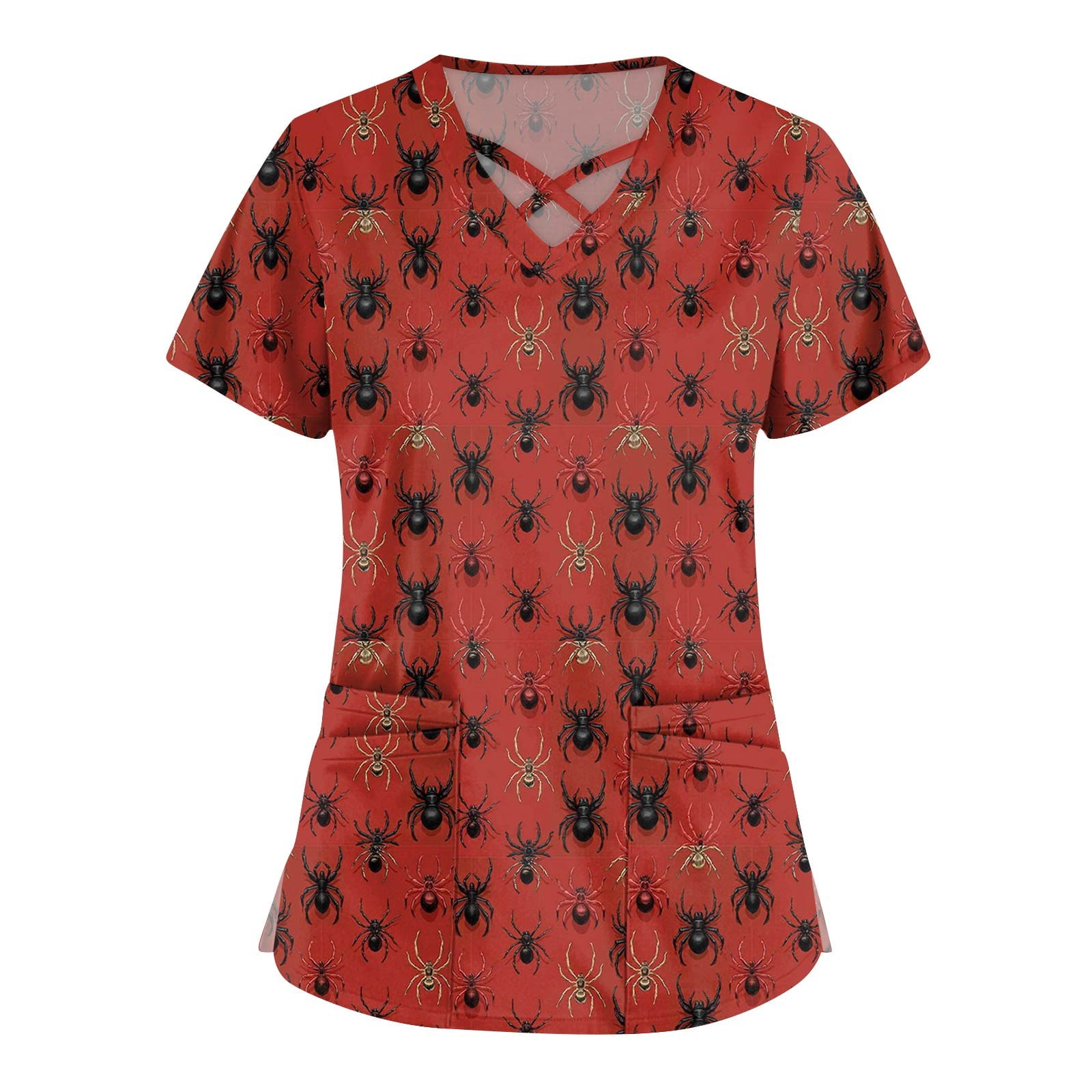 Women's Halloween Medical Scrub Tops Tunic Print Work Nurse Scrubs ...
