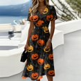 thumbnail image 1 of Women's Halloween Midi Dresses Pumpkin Ghost Short Sleeve Spooky Dresses Witch Hat V Neck Funny Sundress, XL, 1 of 5