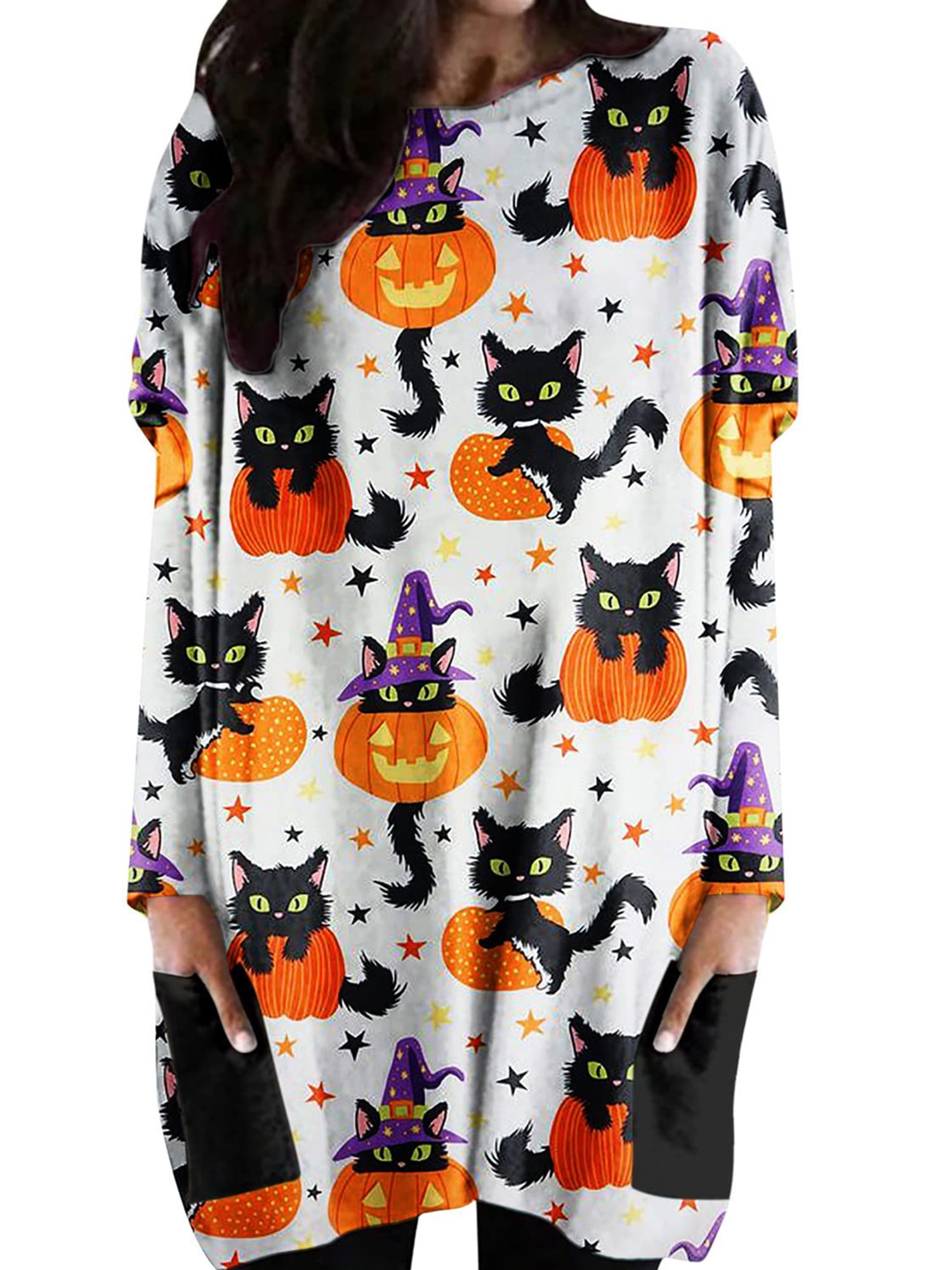 Women's Halloween Nightgown Sleepwear Long Sleeve Pocket Sleep Dress