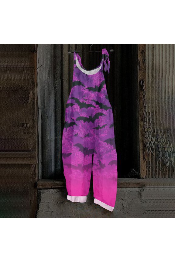 Women's Halloween Overalls Skeleton Skull Sleeveless Backless Horror Overalls Candy Ghost Wide Leg Spooky Jumpsuits, S