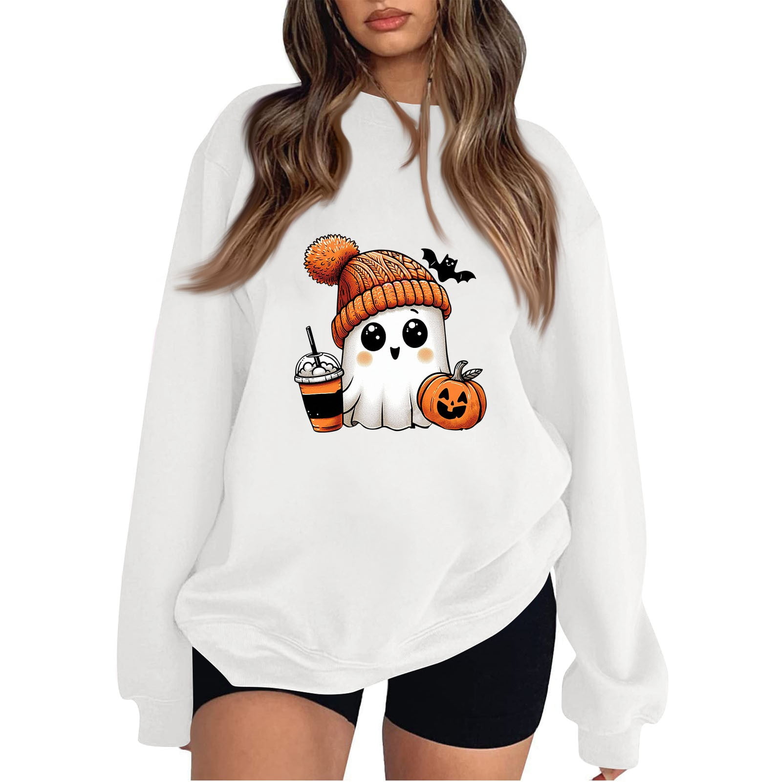 Women's Halloween Oversized Sweatshirt Cute Ghost Graphic Pullover