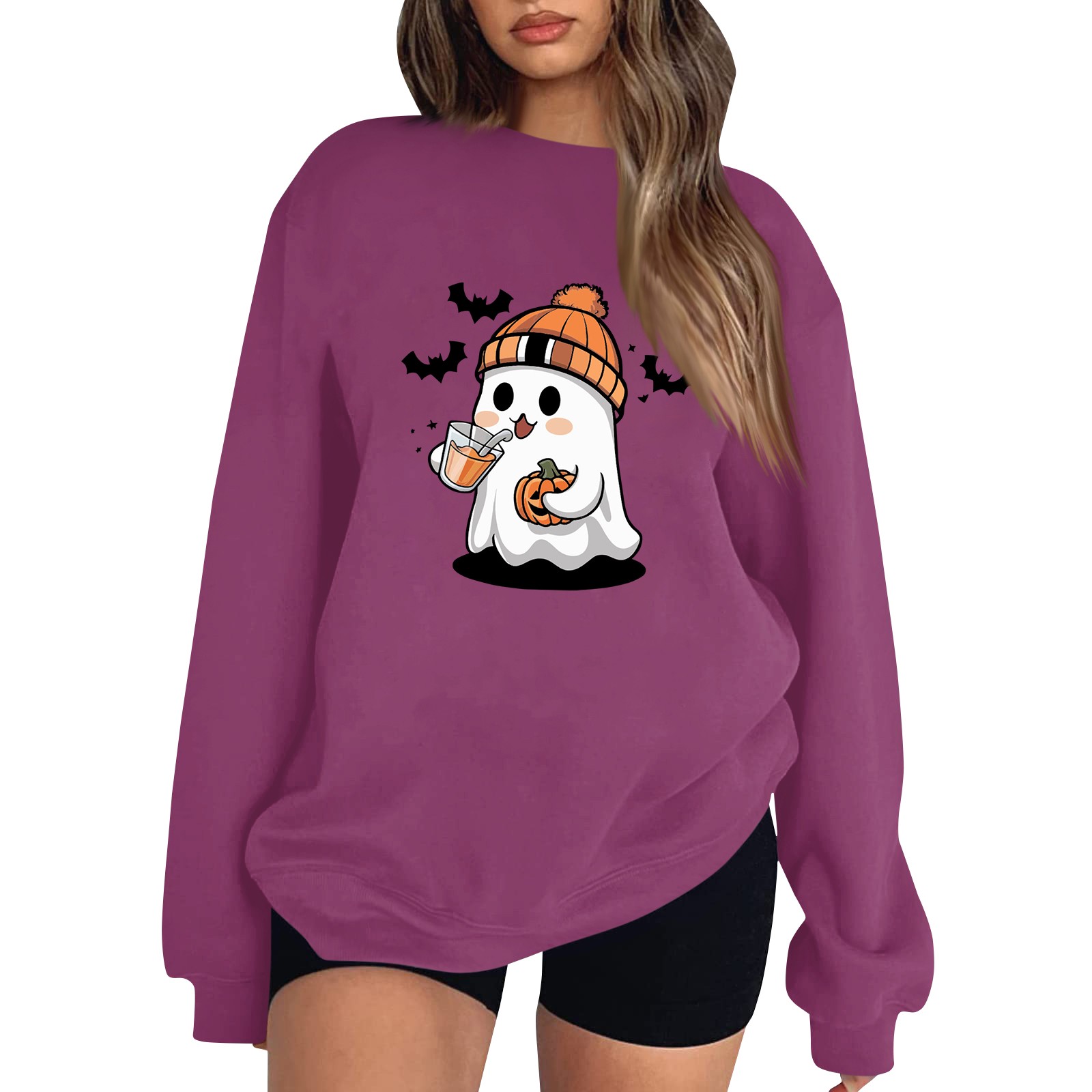 Women's Halloween Oversized Sweatshirt Cute Ghost Graphic Pullover