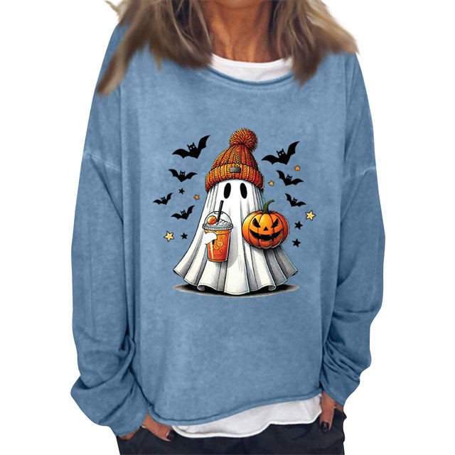 Women's Halloween Oversized Sweatshirt Cute Ghost Graphic Pullover