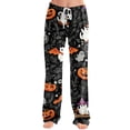 thumbnail image 1 of Women's Halloween Pajama Pants Bat Pumpkin Elastic High Waist Spooky Sleep Pants Skeleton Spider Web Wide Leg Funny Pajama Pants, XL, 1 of 5