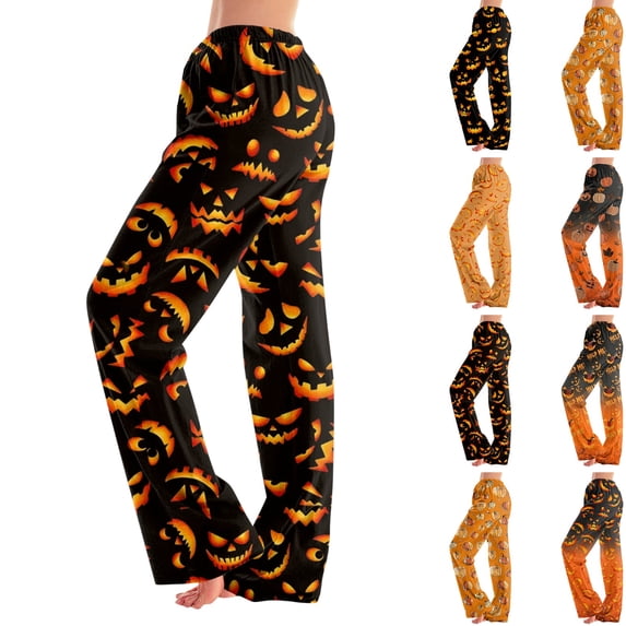Women's Halloween Pajama Pants Loose Fit Sleep Bottoms with Print for Women Men, Cozy Casual Lounge Sleepwear for Home Fluorescence Yellow XL