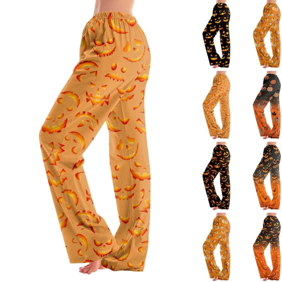 Women's Halloween Pajama Pants Loose Fit Sleep Bottoms with Print for Women Men, Cozy Casual Lounge Sleepwear for Home Ginger 2XL
