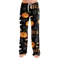 thumbnail image 1 of Women's Halloween Pajama Pants Skeleton Ghost Drawstring Horror Pajama Pants Pumpkin Witch Hat Elastic High Waist Funny Sleep Pants, L, 1 of 3