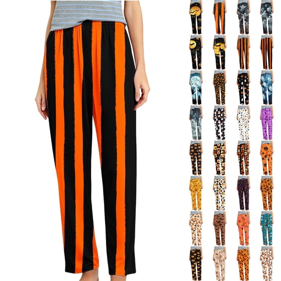Women's Halloween Pajama Pants Soft Ghost Pumpkin Printed Sleepwear Stretch Long Lounge Bottoms Casual Sleep Pants S-5XL