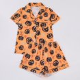 thumbnail image 1 of Women's Halloween Pajamas Silk Satin Regular Fit Stretch Bat Print Summerween Pajamas Notch Collar Sleepwear Set for Women Teen Girls, 1 of 7