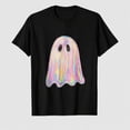 thumbnail image 1 of Women's Halloween Pastel Ghost Graphic T-Shirt, Cute 100% Cotton Short Sleeve Shirt, 1 of 6